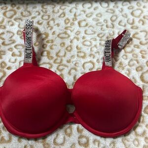 Victoria's Secret Red Bra with Rhinestone Embellished Straps